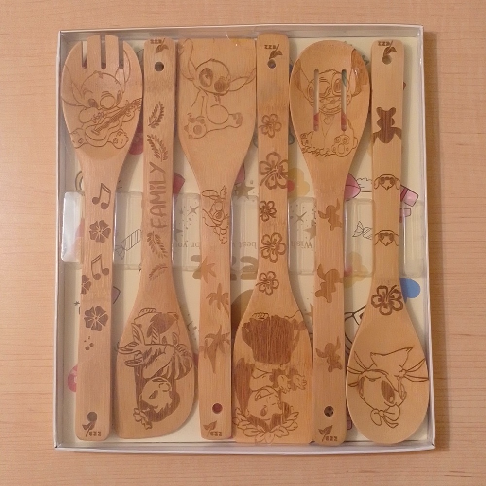 6 pcs Lilo & Stitch Wooden Bamboo Cooking Utensils Set